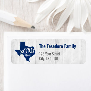 State Flag Blue XOXO, Y'all - Texas State Shape Return Address Label