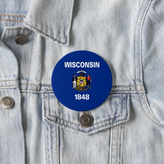 State Flag of Wisconsin 7.5 Cm Round Badge (In Situ)