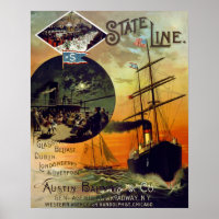 State Line Vintage Cruise Ship Travel Art