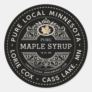 State Name Gold Leaf Maple Syrup Black Classic Round Sticker