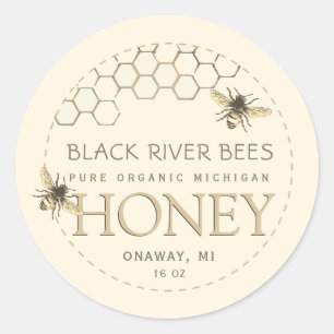 State Name Honey Label Bees and Honeycomb Ivory