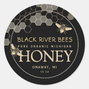 State Name Honey Tag Bees and Honeycomb Black