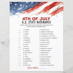 State Nickname 4th of July Party Game