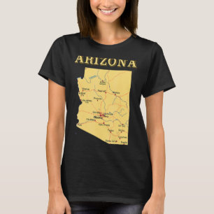 State Of Arizona Map Showing Major Roads Rivers Ci T-Shirt