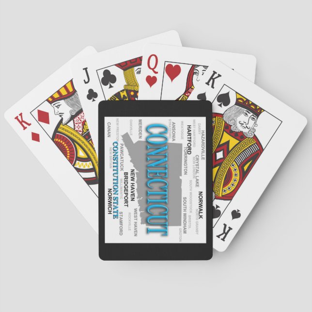 State of Connecticut Map, Hartford, New Haven Playing Cards (Back)