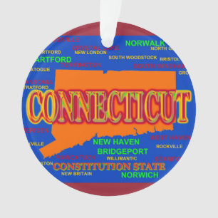 State of Connecticut Map, New Haven, Hartford Ornament
