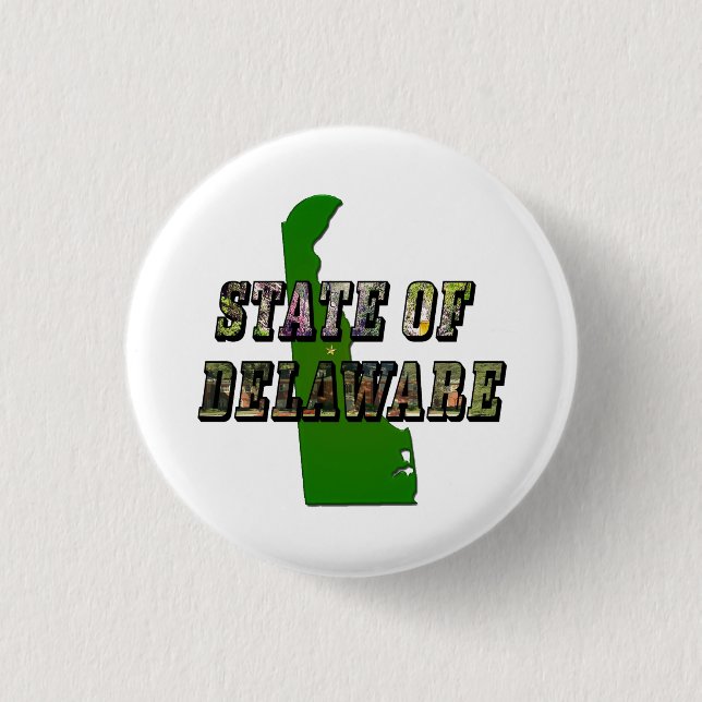 State of Delaware Picture Text and Map 3 Cm Round Badge (Front)