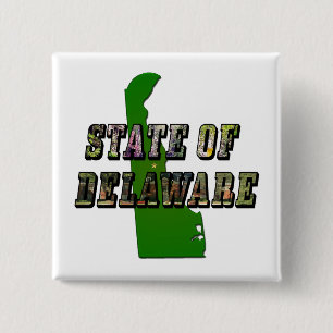 State of Delaware Picture Text & Map Outline 15 Cm Square Badge