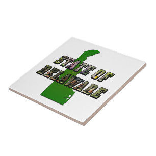 State of Delaware Picture Text & Map Outline Ceramic Tile