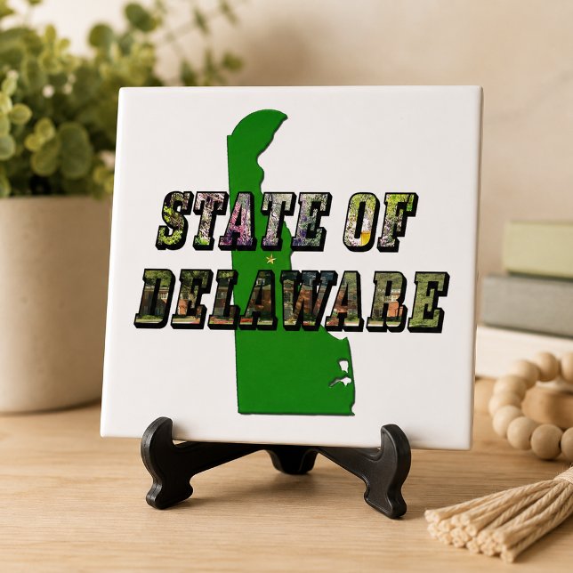 State of Delaware Picture Text & Map Outline Ceramic Tile (State of Delaware Picture Text & Map Outline Ceramic Tile)