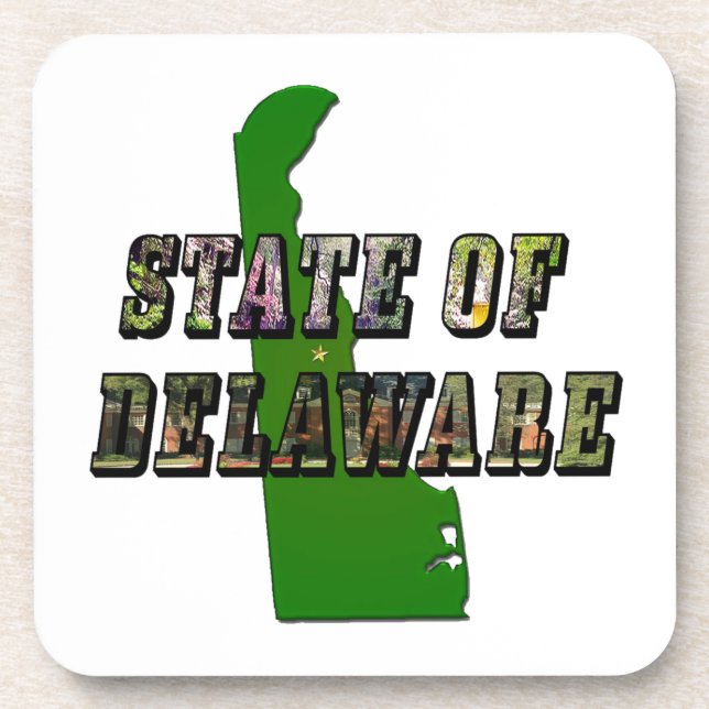State of Delaware Picture Text & Map Outline Coaster (Front)