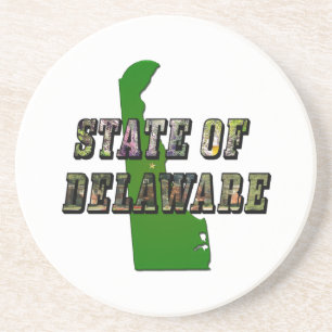 State of Delaware Picture Text & Map Outline Coaster