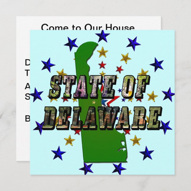 State of Delaware Picture Text & Map Outline Invitation (Front/Back)