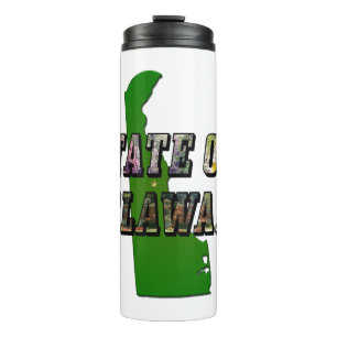 State of Delaware Picture Text & Map Outline Thermal Tumbler