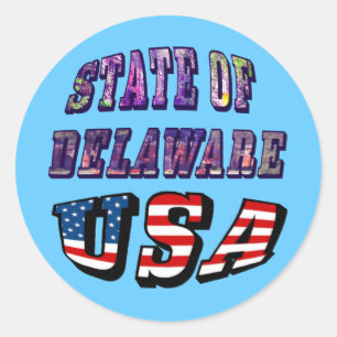 State of Delaware USA Photo & Flag Text Classic Round Sticker