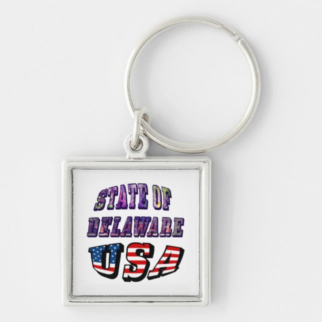 State of Delaware USA Photo & Flag Text Key Ring (Front)