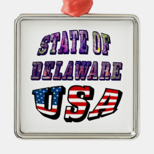 State of Delaware USA Photo & Flag Text Metal Ornament