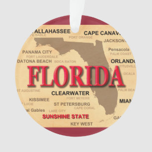 State Of Florida Map, Miami, Orlando, Key West Ornament