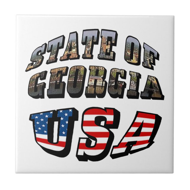 State of Georgia and USA Flag Text Ceramic Tile (Front)