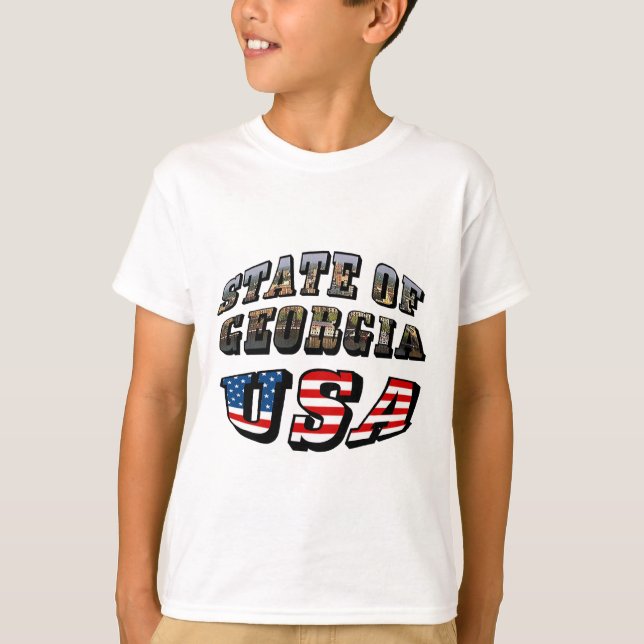 State of Georgia and USA Flag Text T-Shirt (Front)