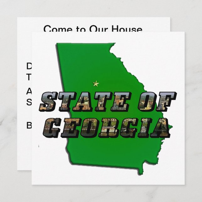 State of Georgia Map Outline and Picture Text Invitation (Front/Back)