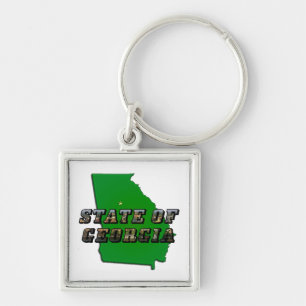 State of Georgia Map Outline and Picture Text Key Ring