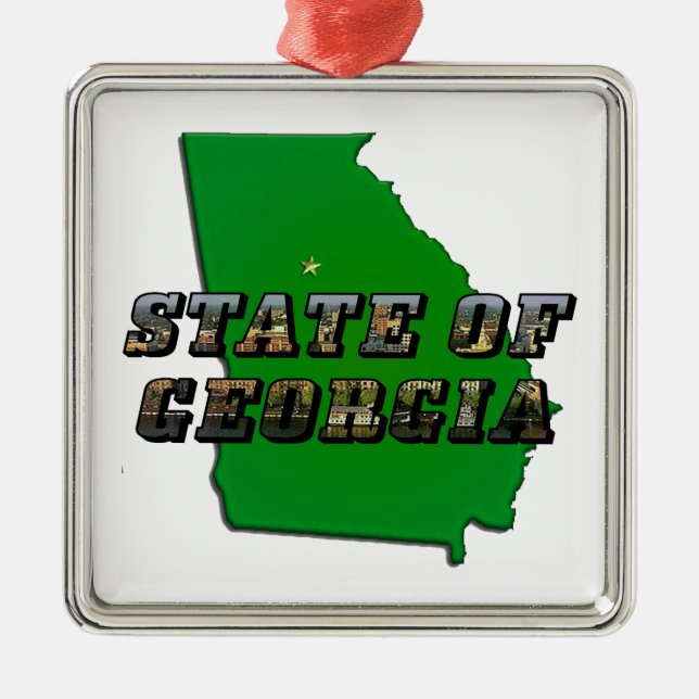 State of Georgia Map Outline and Picture Text Metal Ornament (Front)