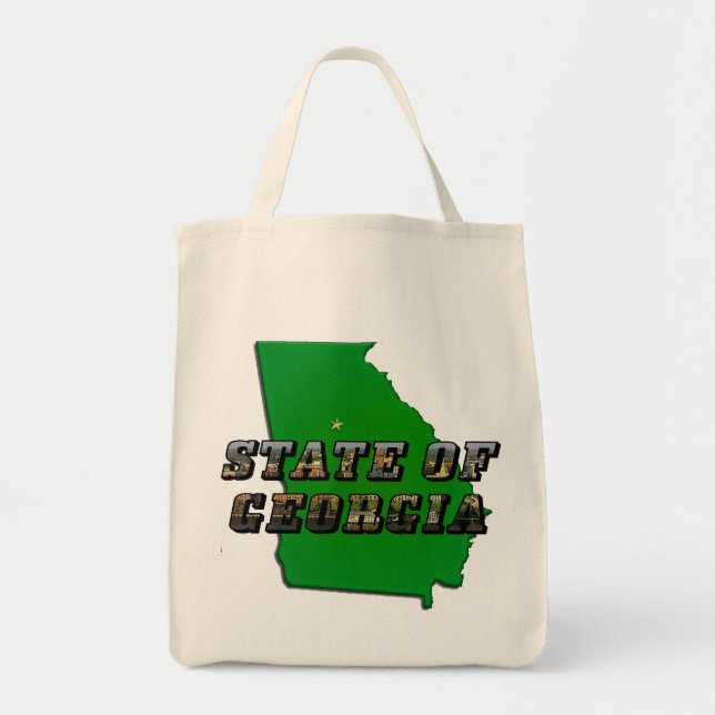 State of Georgia Map Outline and Picture Text Tote Bag (Front)