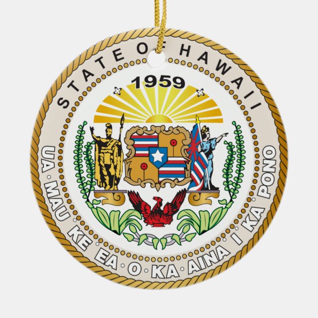State of Hawaii Great seal Ceramic Tree Decoration (Front)
