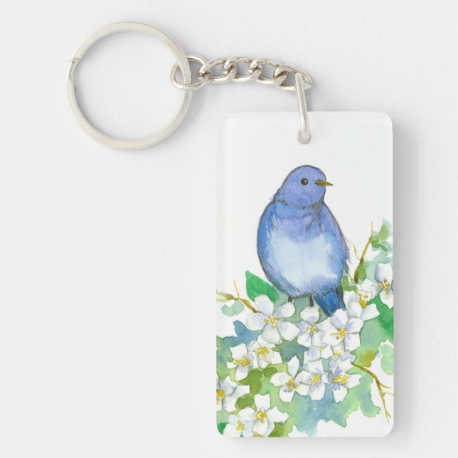 State of Idaho Mountain Bluebird Syringa Flower Key Ring (Front)
