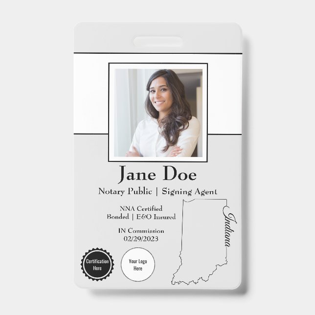 State of Indiana Notary Public Badge with QR Code ID Badge (Front)