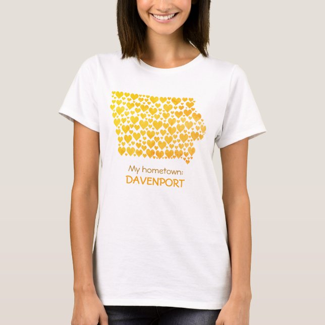 State of Iowa Silhouette Hearts & Hometown T-Shirt (Front)