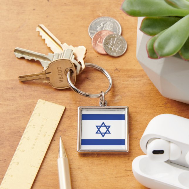 State of Israel Flag, Star of David Judaism Jewish Key Ring (Desk)