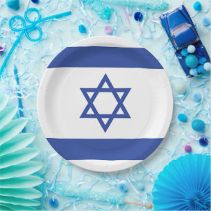 State of Israel Flag, Star of David Judaism Jewish Paper Plate