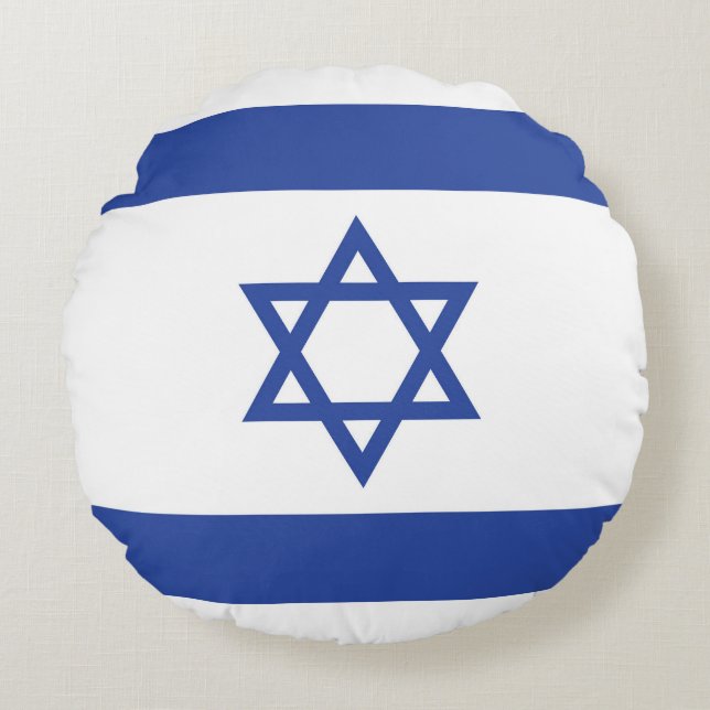 State of Israel Flag, Star of David Judaism Jewish Round Cushion (Front)