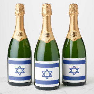State of Israel Flag, Star of David Judaism Jewish Sparkling Wine Label