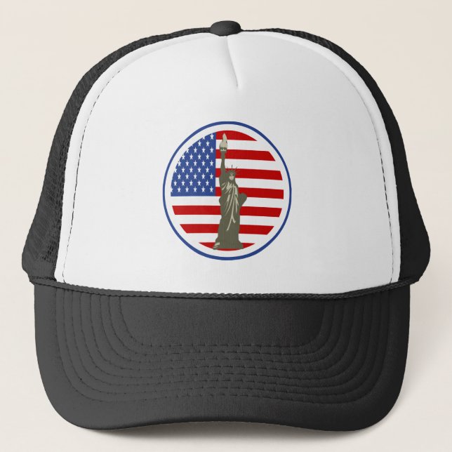 State of Liberty In USA Flag Trucker Hat (Front)