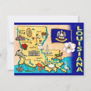 State of Louisiana Map Postcard
