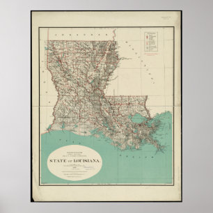 State of Louisiana Vintage Map Poster