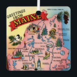 State of Maine Map Ornament<br><div class="desc">A vintage colourful postcard map of Maine repurposed on a metal ornament..</div>
