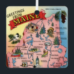 State of Maine Map Ornament<br><div class="desc">A vintage colourful postcard map of Maine repurposed on a metal ornament..</div>