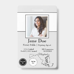 State of Maryland Notary Public Badge with QR Code ID Badge