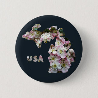 State of Michigan and Apple Blossoms 6 Cm Round Badge