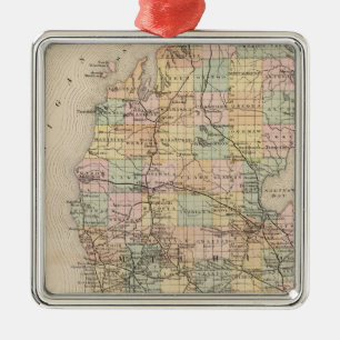 State of Michigan Atlas Map Metal Ornament