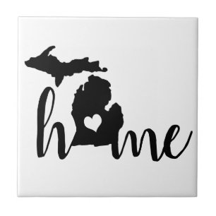 State of Michigan Black Silhouette "Home" Ceramic Tile