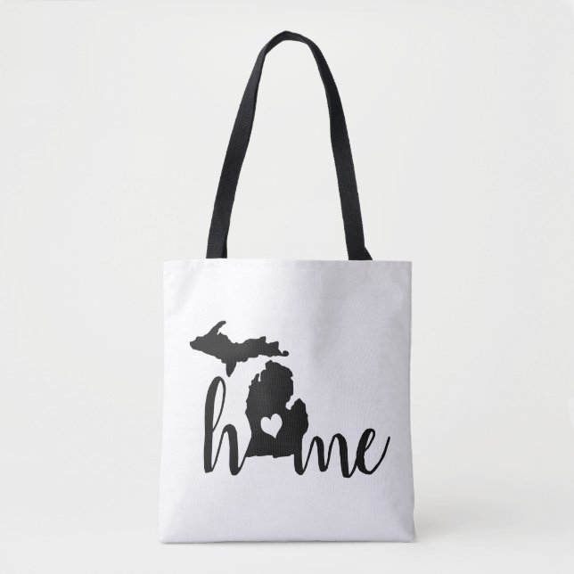 State of Michigan Black Silhouette "Home" Tote Bag (Front)