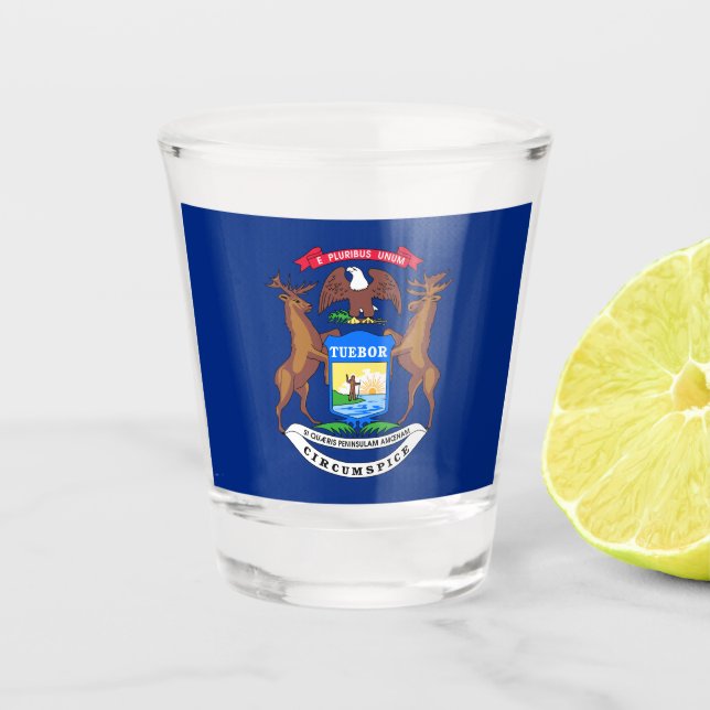 State of Michigan Flag Shot Glass (Front)