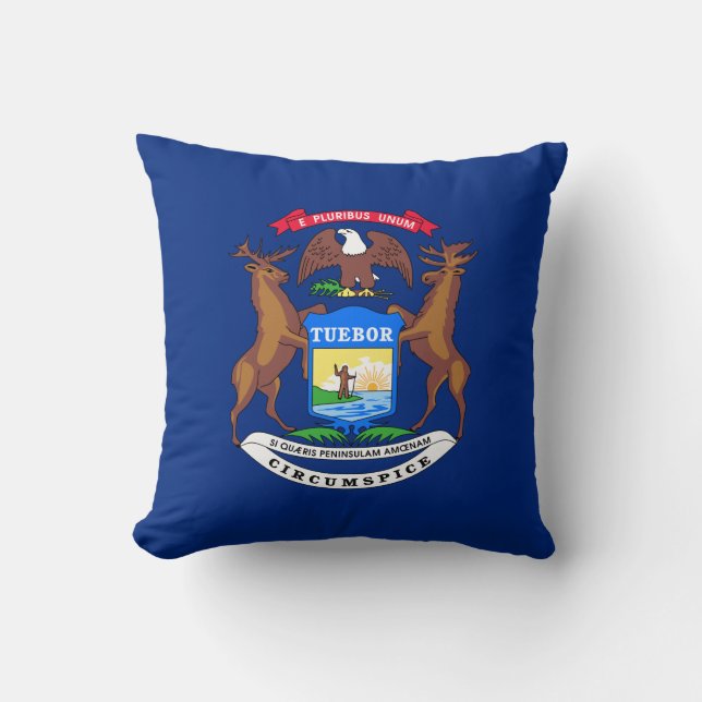 State of Michigan Flag Throw Pillow (Front)
