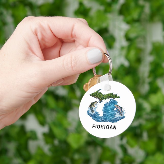 State of Michigan Graphic with Fish Key Ring (Hand)