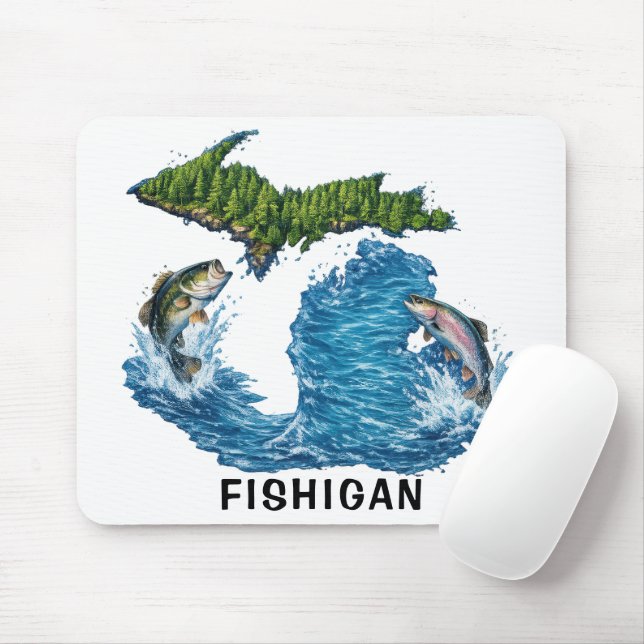 State of Michigan Graphic with Fish Mouse Pad (With Mouse)